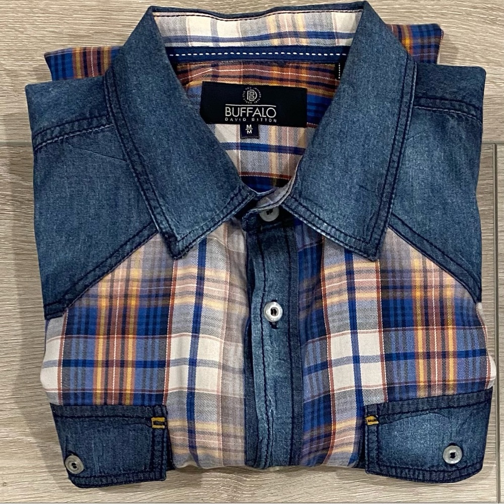 Buffalo David Bitton Button-Up Vintage Long Sleeve Western Shirt Size M Blue